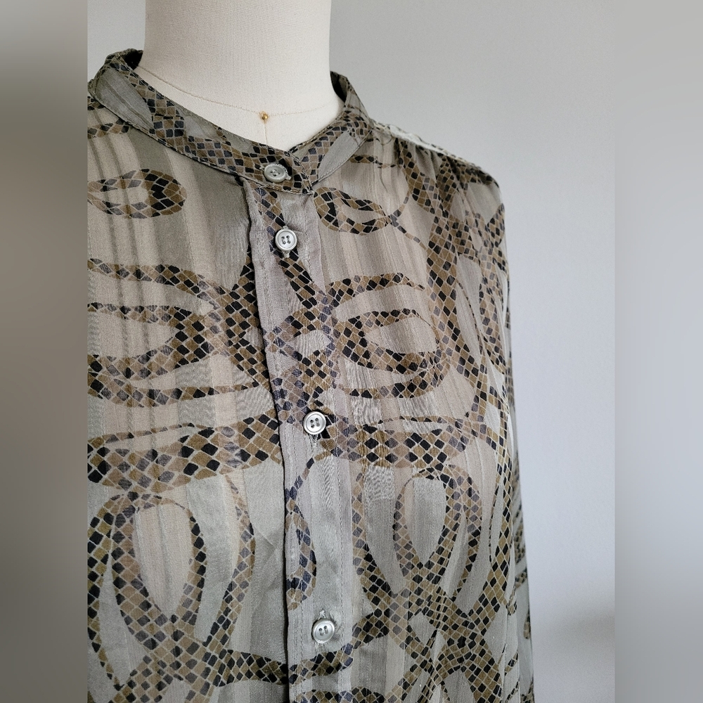RICHARD ALLEN X H&M collab flowy chiffon satin printed shirt with stand collar